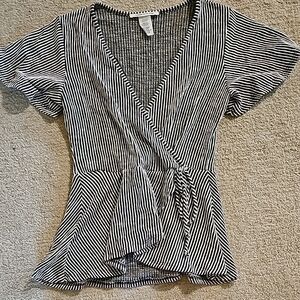 Striped Black and White Wrap Top
